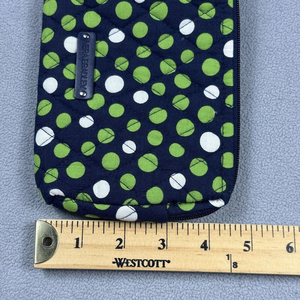 Vera Bradley Cosmetic Makeup Bag Pouch Quilted Go Wild Navy Green Polka Dot - Picture 8 of 9